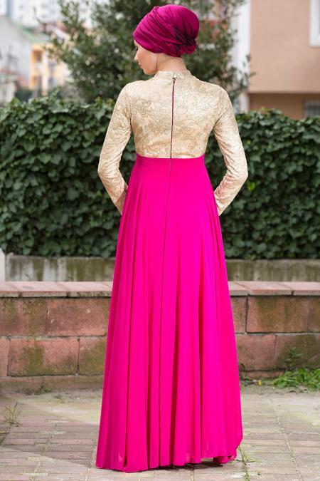 Evening Dresses - Fuchsia Hijab Dress 2189F - 2