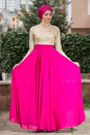 Evening Dresses - Fuchsia Hijab Dress 2189F - Thumbnail