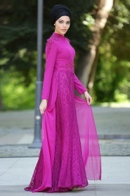 Evening Dresses - Fuchsia Hijab Dress 2222F - Thumbnail