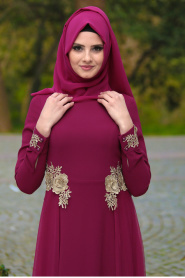 Evening Dresses - Fuchsia Hijab Dress 2286F - Thumbnail