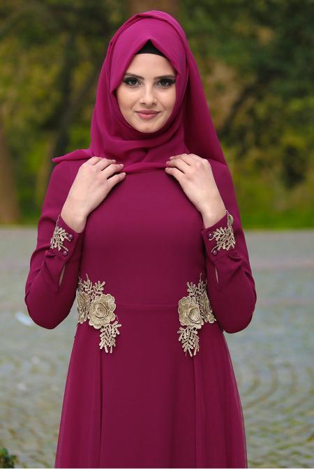 Evening Dresses - Fuchsia Hijab Dress 2286F - 2