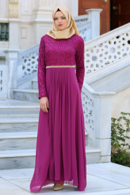 Evening Dresses - Fuchsia Hijab Dress 2799F - Thumbnail