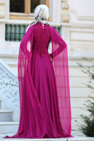 Evening Dresses - Fuchsia Hijab Dress 3566F - Thumbnail