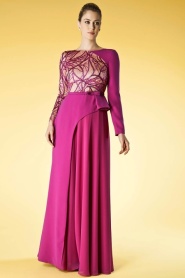 Evening Dresses - Fuchsia Hijab Dress 3923F - Thumbnail