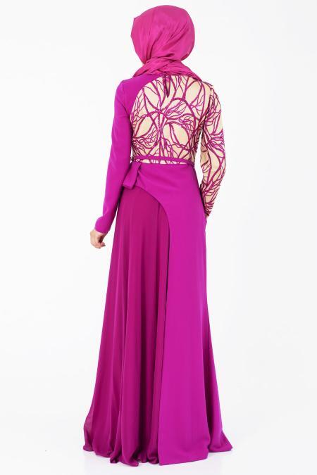 Evening Dresses - Fuchsia Hijab Dress 3923F - 4