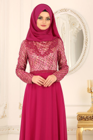 Evening Dresses - Fuchsia Hijab Dress 41981F - Thumbnail