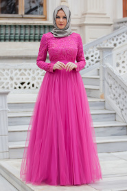 Evening Dresses - Fuchsia Hijab Dress 4283F - Thumbnail