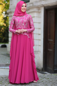 Evening Dresses - Fuchsia Hijab Dress 7556F - Thumbnail