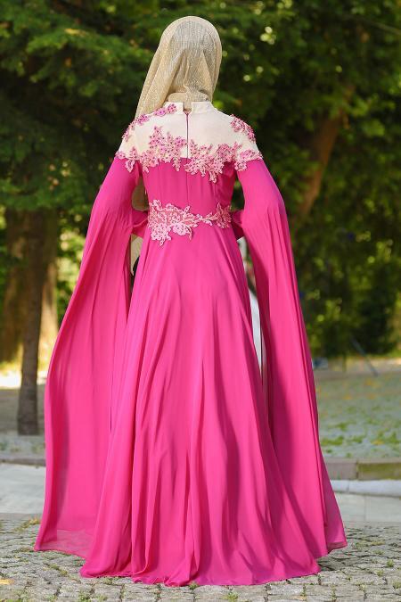 Evening Dresses - Fuchsia Hijab Dress 7621F - 3
