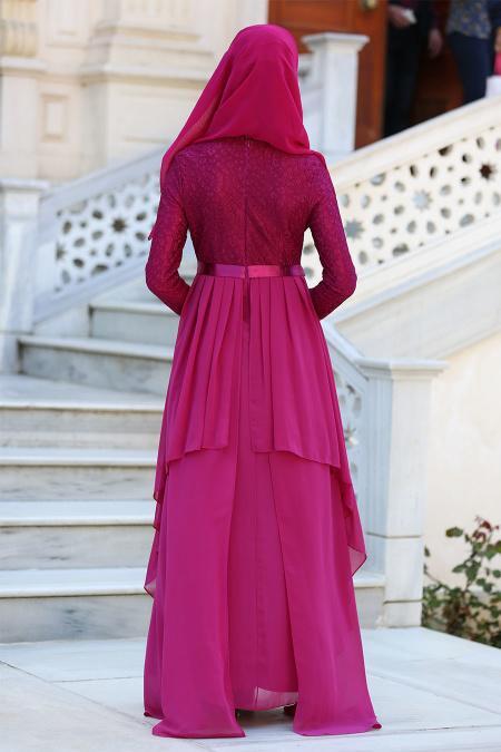 Evening Dresses - Fuchsia Hijab Dress 7624F - 3