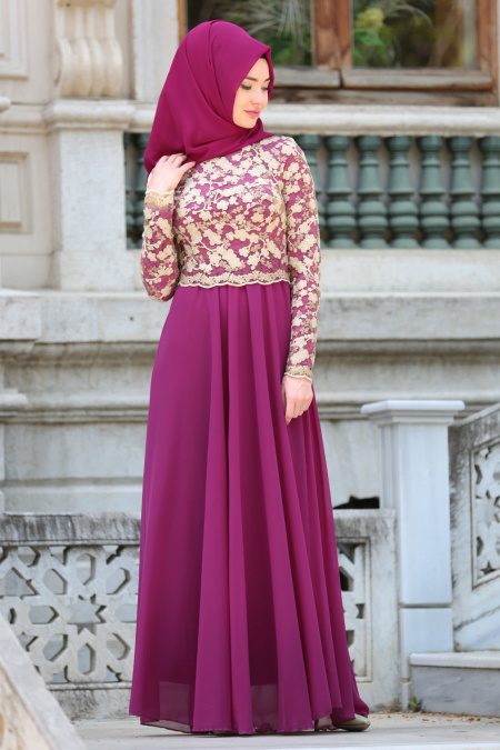 Evening Dresses - Fuchsia Hijab Dress 76461F