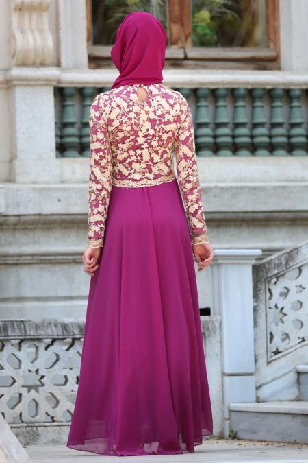 Evening Dresses - Fuchsia Hijab Dress 76461F - 3