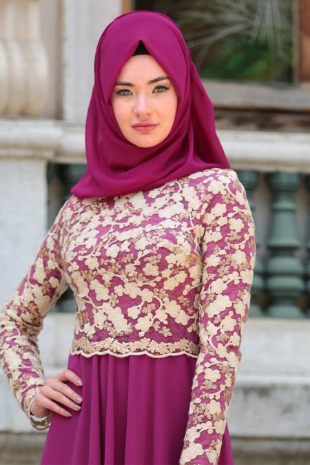 Evening Dresses - Fuchsia Hijab Dress 76461F - 2