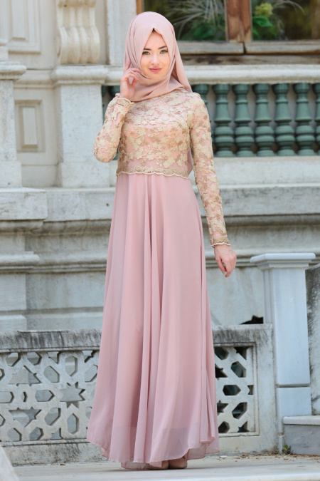 Evening Dresses - Fuchsia Hijab Dress 76461PD