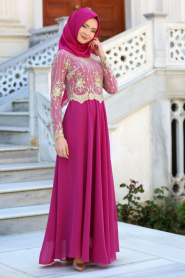Evening Dresses - Fuchsia Hijab Dress 7646F - Thumbnail