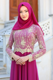 Evening Dresses - Fuchsia Hijab Dress 7646F - Thumbnail