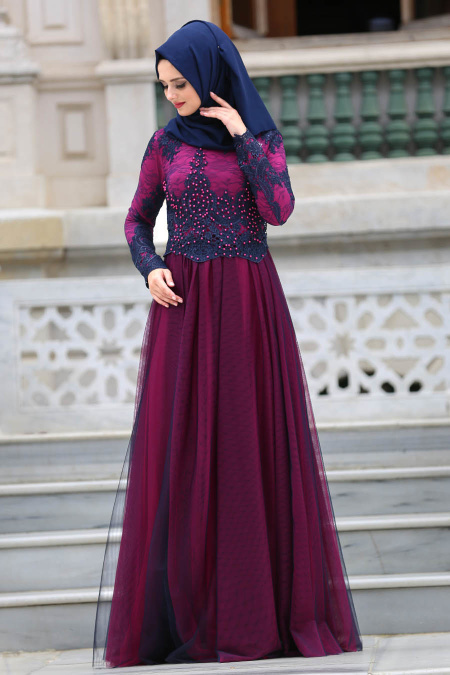 Evening Dresses - Fuchsia Hijab Dress 76590F