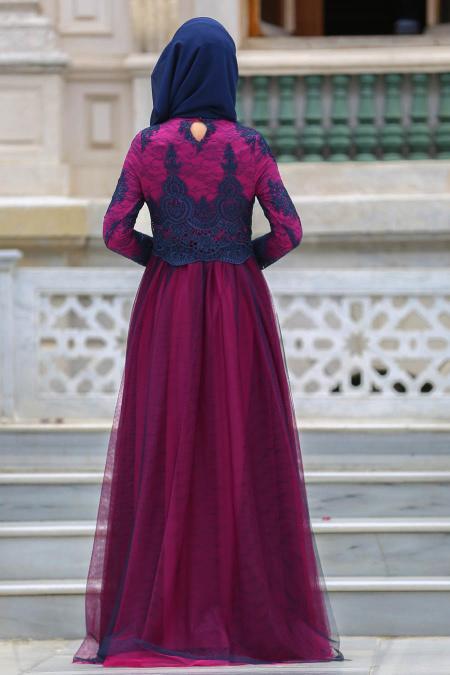 Evening Dresses - Fuchsia Hijab Dress 76590F - 2