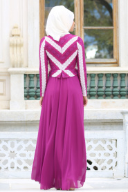 Evening Dresses - Fuchsia Hijab Dress 7709F - Thumbnail