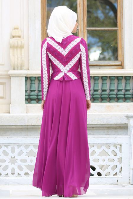 Evening Dresses - Fuchsia Hijab Dress 7709F - 3