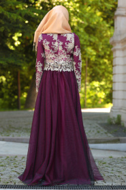 Evening Dresses - Fuchsia Hijab Dress 7714F - Thumbnail