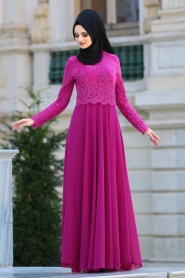 Evening Dresses - Fuchsia Hijab Dress 7783F - Thumbnail