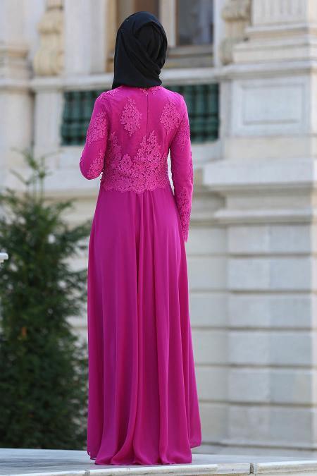 Evening Dresses - Fuchsia Hijab Dress 7783F - 2