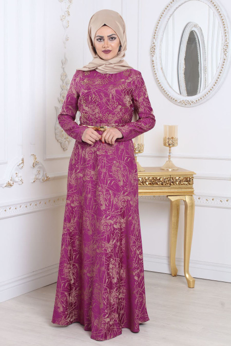 Evening Dresses - Fuchsia Hijab Dress 79530F
