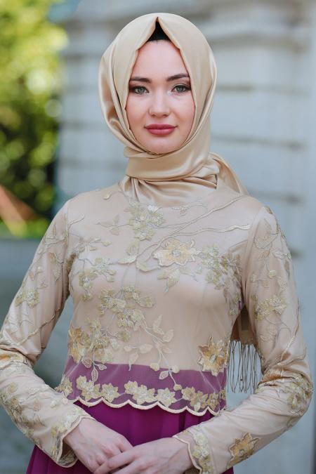 Evening Dresses - Fuchsia Hijab Evening Dress 75470F - 2
