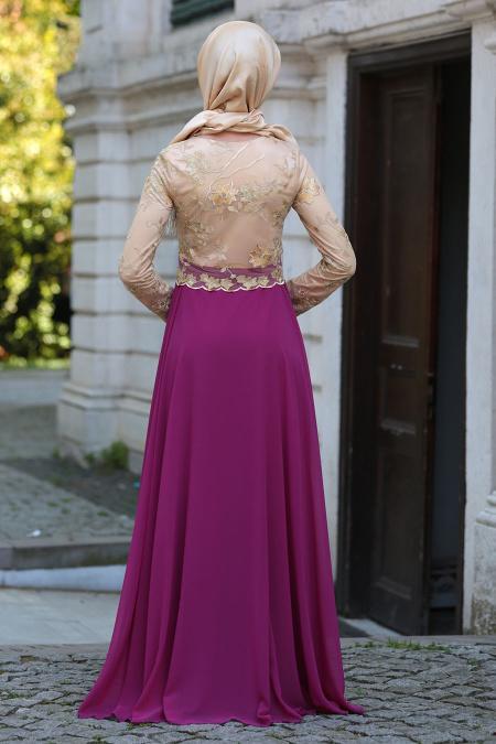 Evening Dresses - Fuchsia Hijab Evening Dress 75470F - 3