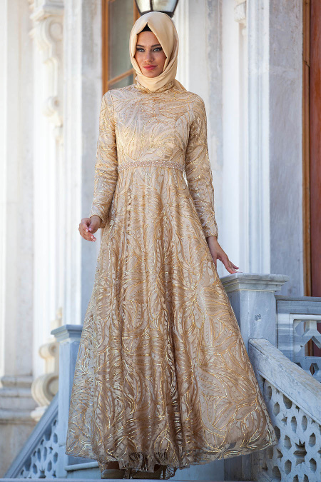 Evening Dresses - Gold Hijab Dress 2217GOLD