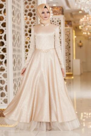 Evening Dresses - Gold Hijab Dress 2220GOLD - 1