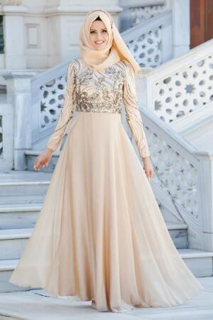 Evening Dresses - Gold Hijab Dress 2221GOLD - 1