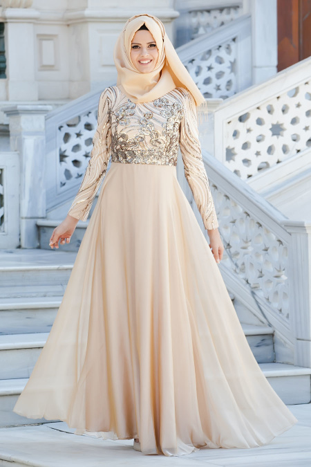 Evening Dresses - Gold Hijab Dress 2221GOLD