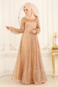 Evening Dresses - Gold Hijab Dress 31480GOLD - Thumbnail