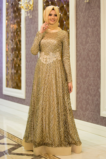 Evening Dresses - Gold Hijab Dress 4317GOLD
