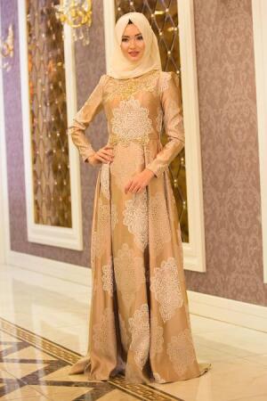 Evening Dresses - Gold Hijab Dress 7365GOLD - 1