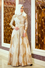 Evening Dresses - Gold Hijab Dress 7376GOLD - Thumbnail