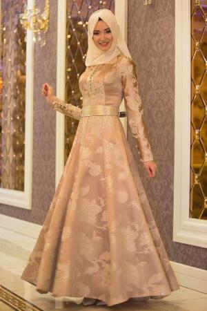 Evening Dresses - Gold Hijab Dress 7378GOLD - 1