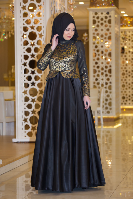 Evening Dresses - Gold Hijab Dress 7405GOLD