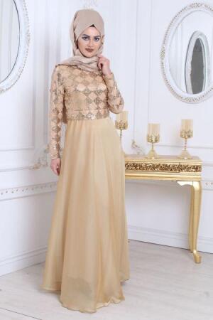 Evening Dresses - Gold Hijab Dress 79440GOLD - 1