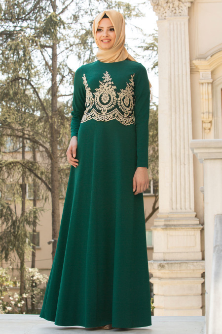 Evening Dresses - Green Hijab Dress 10022Y