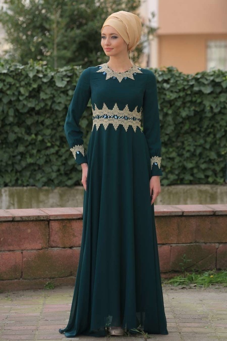 Evening Dresses - Green Hijab Dress 2116Y