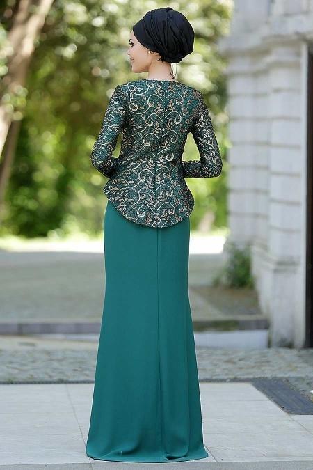 Evening Dresses - Green Hijab Dress 2125Y - 4