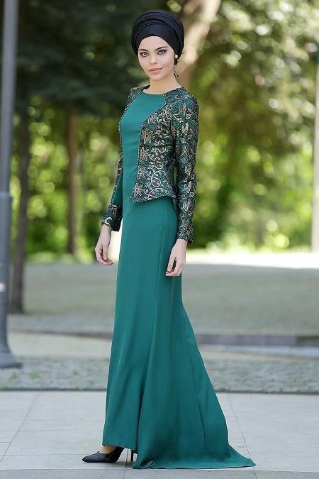 Evening Dresses - Green Hijab Dress 2125Y - 3