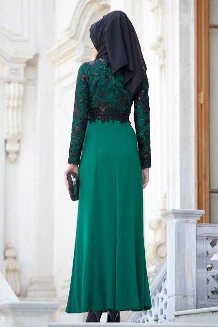 Evening Dresses - Green Hijab Dress 2132Y - 3