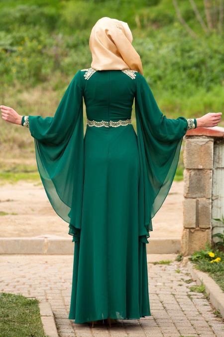 Evening Dresses - Green Hijab Dress 2133Y - 2