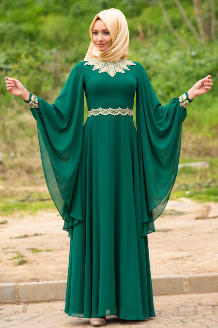 Evening Dresses - Green Hijab Dress 2133Y