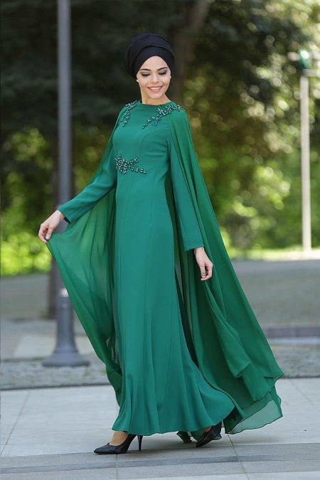 Evening Dresses - Green Hijab Dress 2138Y
