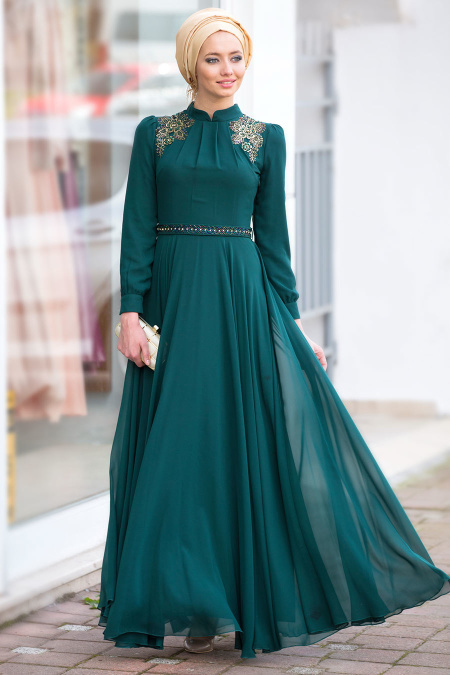 Evening Dresses - Green Hijab Dress 2156Y